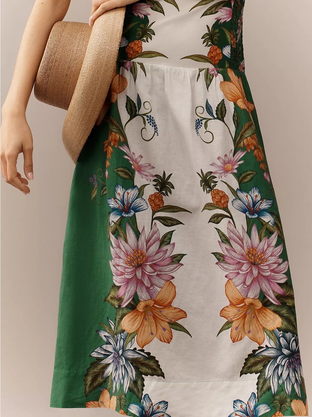 Farm Rio Sweet Bloom Dreamscape Linen Blend Midi Dress Green Floral XS SN332217 - Picture 2 of 11